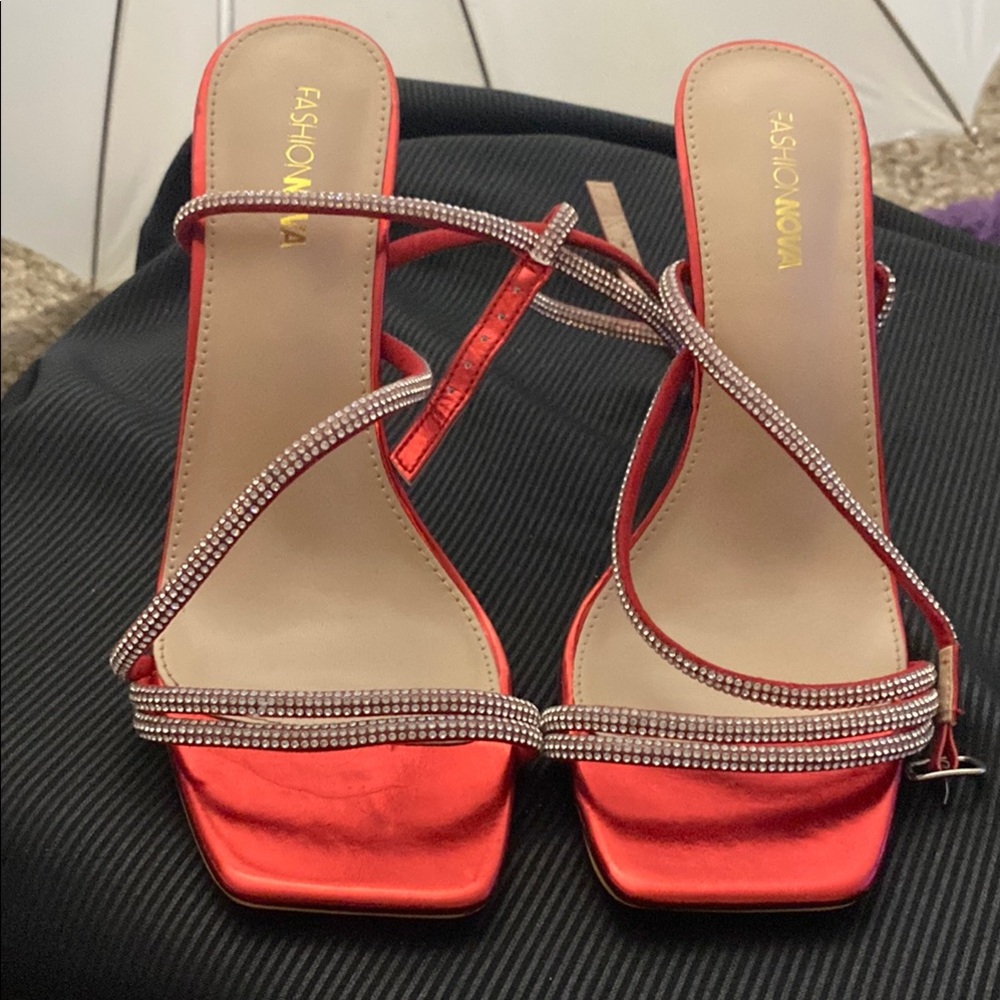 Fashion Nova Red High Heels with Delicate Straps
